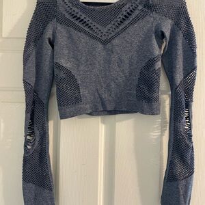 Gray Mesh Long Sleeve Crop Top